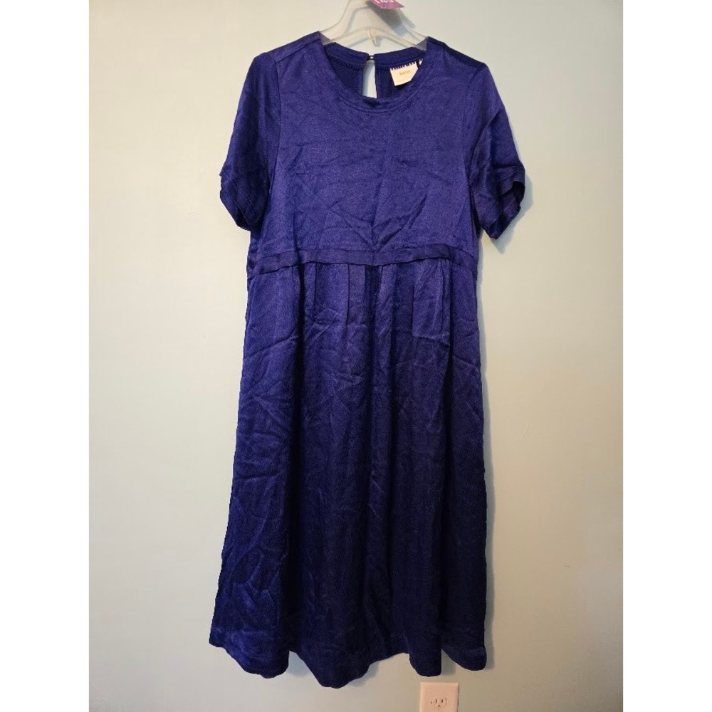 Maeve Anthropologie Womens Jimena Midi Dress Blue Short Sleeve Keyhole Size S